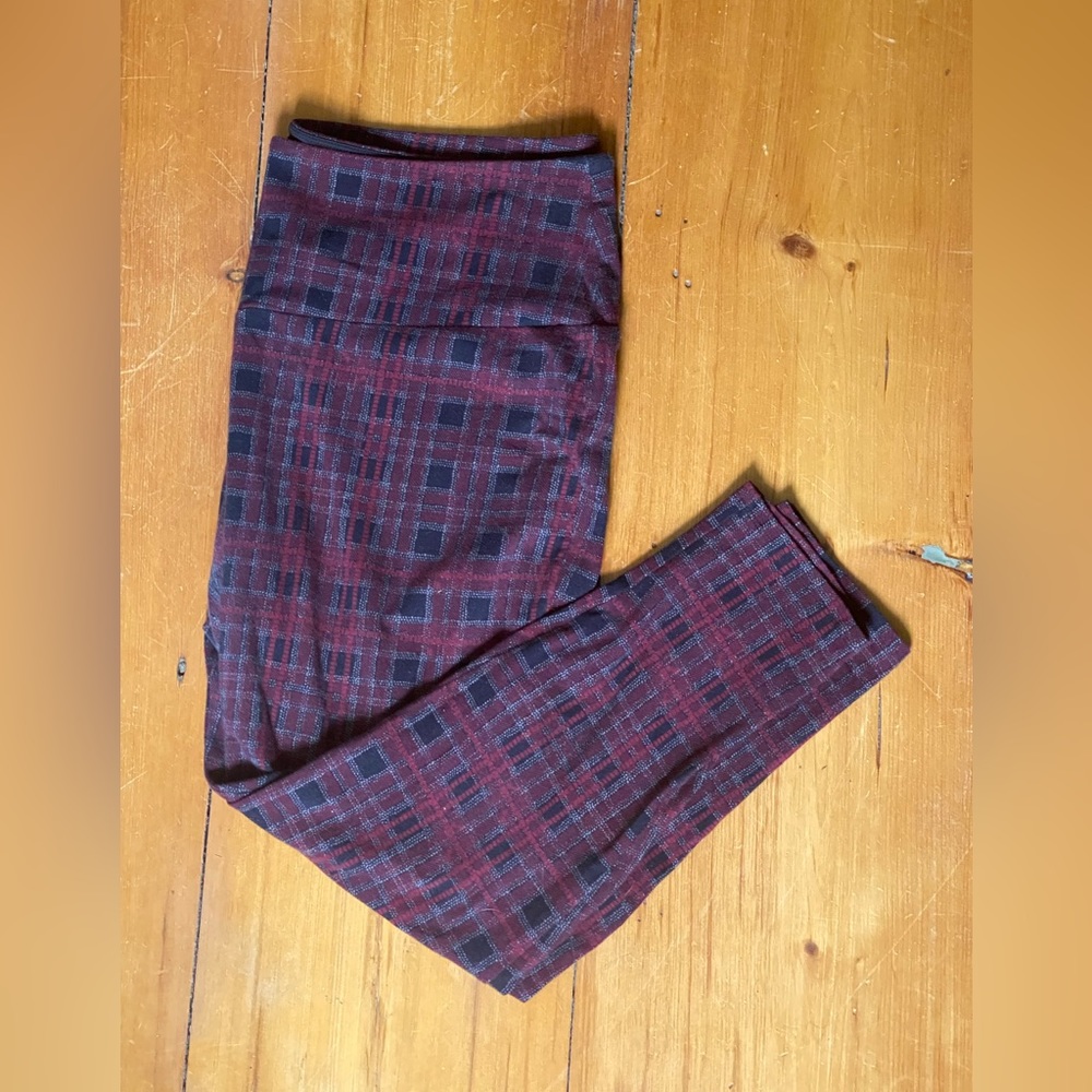 DB Sunday Red and Grey plaid leggings